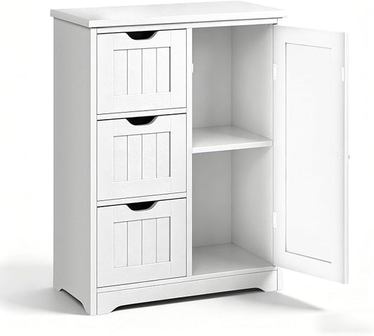 SUPER DEAL Bathroom Storage Cabinet with 3 Drawers and 1 Door, Entryway Home Decor Furniture Towels Storage Organizer Unit, White