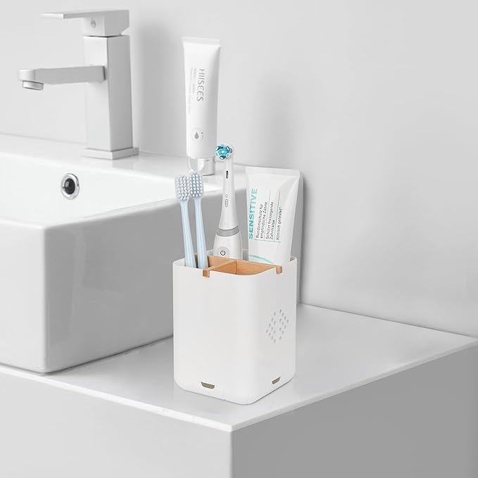 Toothbrush Holders for Bathroom Countertop, Detachable Electric Toothbrush Holder with Divider Toothbrush and Toothpaste Organizer Storage (3 Slots White)