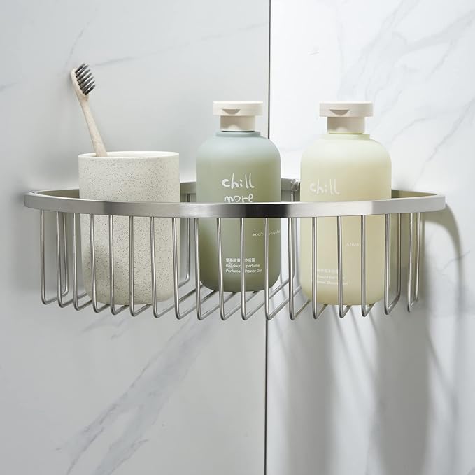 Corner Shower Caddy Organizer, SUS304 Stainless Steel Heavy Duty Rust-Proof Shelf Organizer, Wall Mounted Storage Rack for Bathroom, Kitchen, Brushed Nickel
