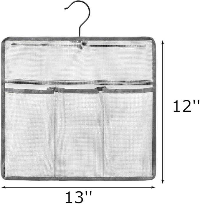 ALYER Mesh Shower Organizer, Shower Caddy with Rotating Detachable Metal Hanger, Quick Dry Bathroom Storage for Toiletry Accessories, Portable Shower Bag for RV, Dorm, Gym and Travel, Gray