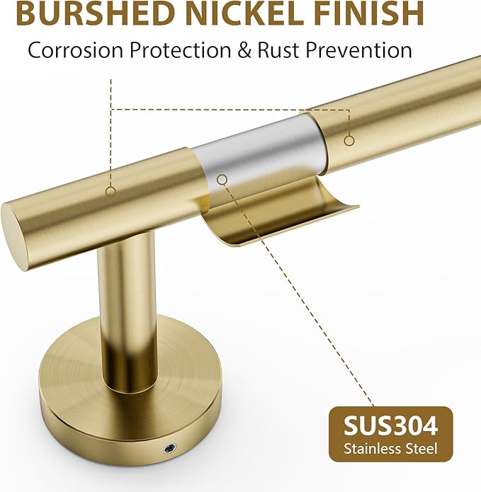 Brushed Gold Towel Bar 18 Inch (Total Length 20-Inch), Thicken Towel Rack for Bathroom Wall, SUS304 Stainless Steel Towel Rod, Modern Home Decor
