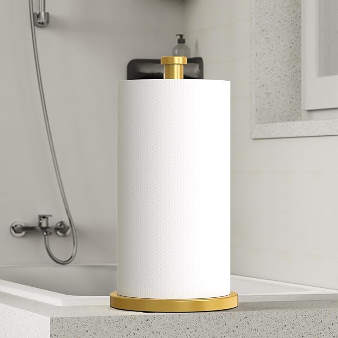 VEHHE Gold Paper Towel Holder Stand, Paper Towel Holder with Weighted Base and Suction Cups for Kitchen Bathrooms