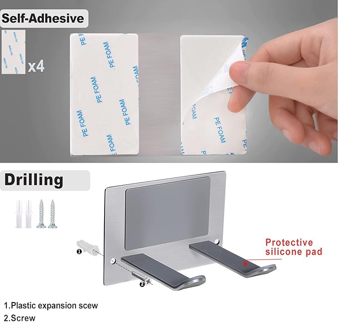 XIGOO Self Adhesive Hair Dryer Holder Wall Mounted - Adhesive Bathroom Hair Blow Dryer Rack Organizer Compatible with Supersonic Hair Dryers (SUS 304 Silver)