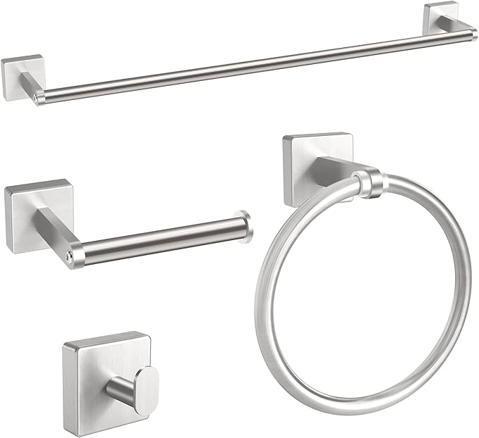 KLJKPA Brushed Nickel Bathroom Hardware Set, 24 inch Towel Racks for Bathroom, Stainless Steel Bathroom Accessories Set, Wall Mounted, 4-Piece