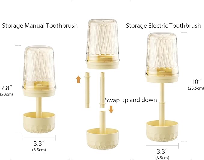 Toothbrush Holder with Tooth Brush Cups, Height Adjustable Electric Toothbrush Toothpaste Storage Stand, Countertop 3 Slots Organizer, Bathrooms Shower Accessories Storage Rack (White)