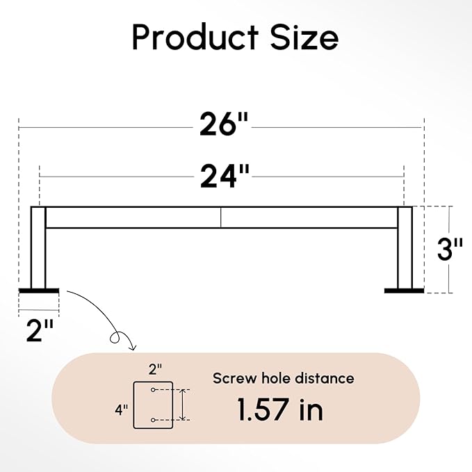 USHOWER Brushed Nickel Towel Bar, 24 Inch Towel Racks for Bathroom Wall Mounted, Heavy Duty Stainless Steel Towel Holder, Easy Installation (Total Length 26 Inch) (Pack of 2)