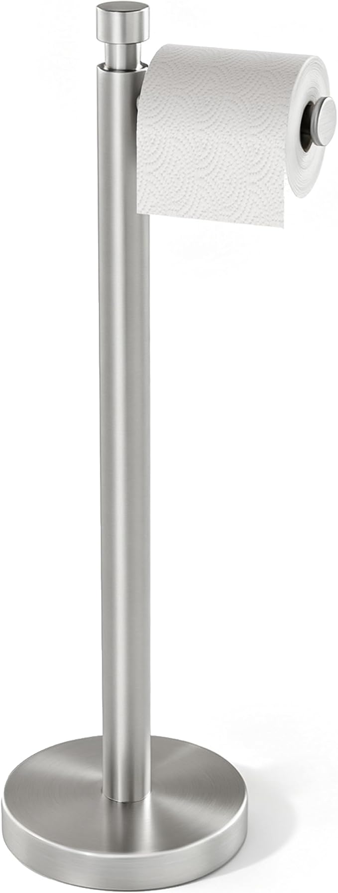 YUMORE Toilet Paper Holder Stand, 4.4lbs Heavy Duty Stainless Steel Free Standing Bathroom Tissue Roll Holder, Brushed Nickel