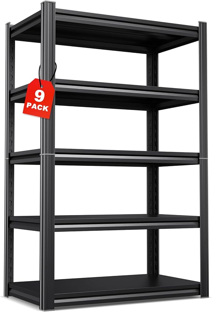 Set of 9 71"H Garage Shelving-2050LBS 5 Tier Storage Shelves,Adjustable Heavy Duty Metal Shelving Unit and Storage Large Rack,Utility Steel Shelf For Shop Warehouse Industrial Pantry 71"x35"x16"