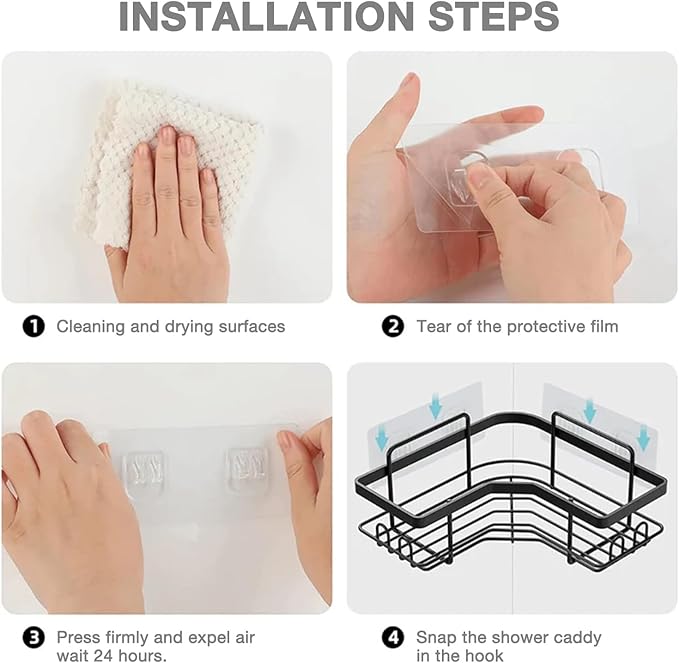 10 pcs Shower Caddy Adhesive Replacement Shower Shelf Adhesive Strips No Drilling Organizer Hooks Stickers for Shower Rack Basket Holder