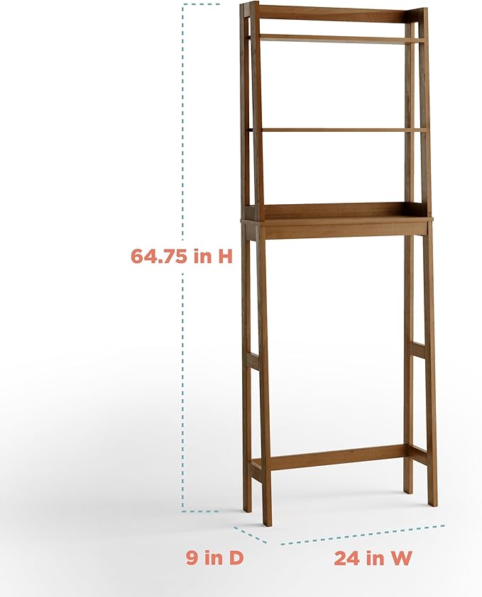 Zenna Home Bamboo Over-The-Toilet Bathroom Spacesaver with 3 Shelves, A-Frame Shelving for Bath, Laundry and Other Household Storage, Natural Finish