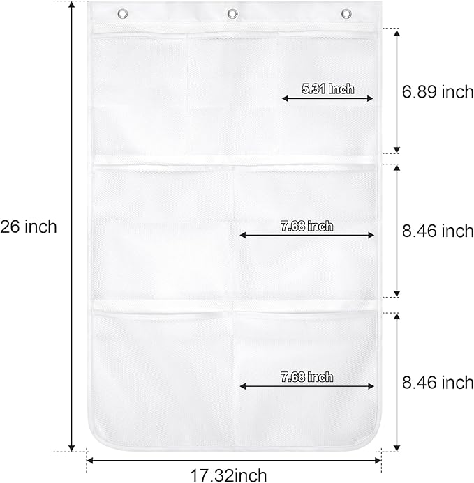 F-color Cruise Essentials 2026-7 Pockets Mesh Shower Organizer Hanging Bundle with Retractable Clothesline, Quick-Dry, Portable Toiletry Bag Travel Laundry Drying Kit for RV Hotel Camping, White