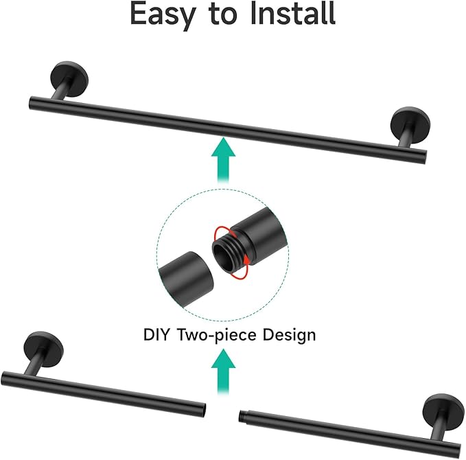 USHOWER Matte Black Towel Bar, 18-Inch Towel Rack for Bathroom Wall Mounted, Thicken SUS304 Stainless Steel Towel Rod Modern Home Decor (Total Length 20-Inch)