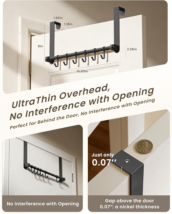 BOF Heavy Duty Over The Door Hooks, Moving 6 Door Hooks for Hanging, Over The Door Hanger Organizer for Bathroom,Black