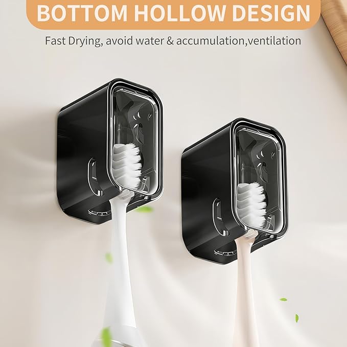 Wall Mounted Toothbrush Holders for Bathroom, Strong Self Adhesive Tooth Brush Holder with Cover, Toothbrush Heads Organizer for Family, 4 Pcs
