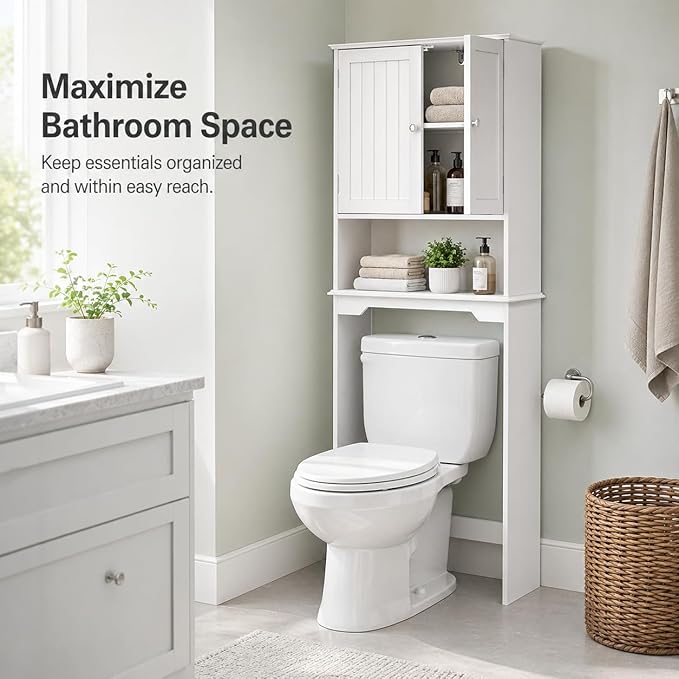 Simple Deluxe Over The Toilet Storage Cabinet, Bathroom Shelf Over Toilet, Bathroom Storage Cabinet Organizer, White