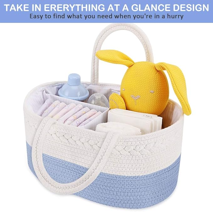 ABenkle Diaper Caddy Organizer - Cotton Rope Nursery Storage Basket for Baby Essentials, Boys & Girls Shower Gift, Changing Table Organizer