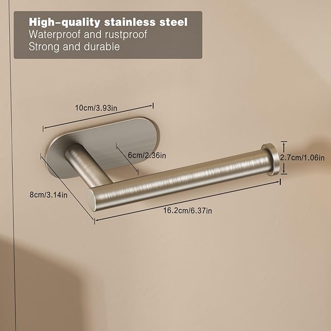Voldra Toilet Paper Holder, Self Adhesive Toilet Paper Holder Wall Mount, SUS 304 Stainless Steel Toilet Tissue Roll Holder No Drilling for Bathroom Porta Papel de Baño (Brushed Nickel, Classic)