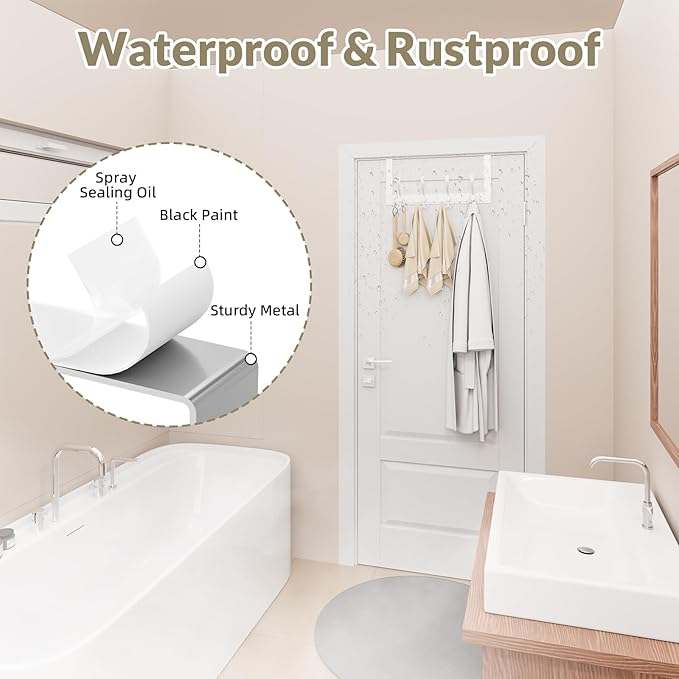 Heavy Duty Over The Door Hooks Rustproof - 25lb Over The Door Towel Rack for Bathroom, Over The Door Hanger, Door Towel Hanger, Over The Door Towel Hook, Coat Rack (2Pack, White)