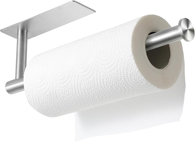 theaoo Under Cabinet Paper Towel Holder for Kitchen, Adhesive Paper Towel Roll Rack for Bathroom Towel, SUS304 Stainless Steel Wall Mount, Both Available for Adhesive and Screws