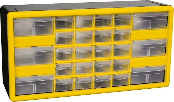 Akro-Mils 26-Drawer Plastic Drawer Storage Cabinet for Garage Organization, Bead Organizer, Building Bricks Storage, Teacher Toolbox, Makeup Organizer, 20" W x 6" D x 10" H, 10126 Yellow