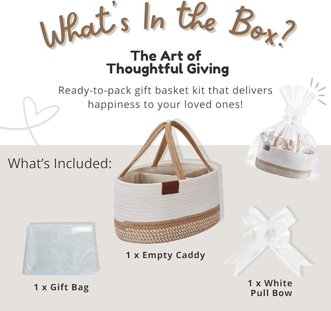 DECOMOMO Diaper Caddy, Empty Woven Basket for Gifts, Mother's Day Baby Baskets for Baby Shower Newborn (Spiral Beige & White, Large Gift Set)