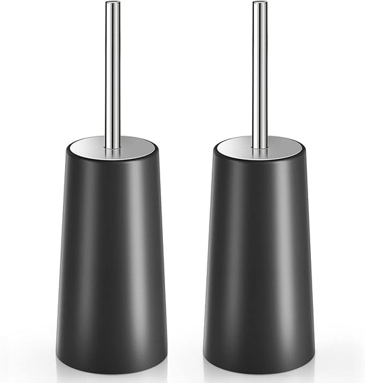 Toilet Brush and Holder, 2 Pack Toilet Brush with 304 Stainless Steel Long Handle, Toilet Bowl Brush for Bathroom Toilet-Ergonomic, Elegant,Durable (Black)