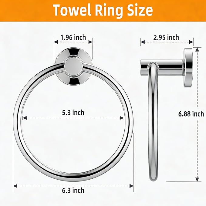 Towel Ring 2Pack, SUS304 Stainless Steel Hand Towel Holder for Bathroom Kitchen, Modern Style Towel Hanger, Thicken Ring Towel Holder, Towel Rack Round Wall Mounted (2, Bright Silver)