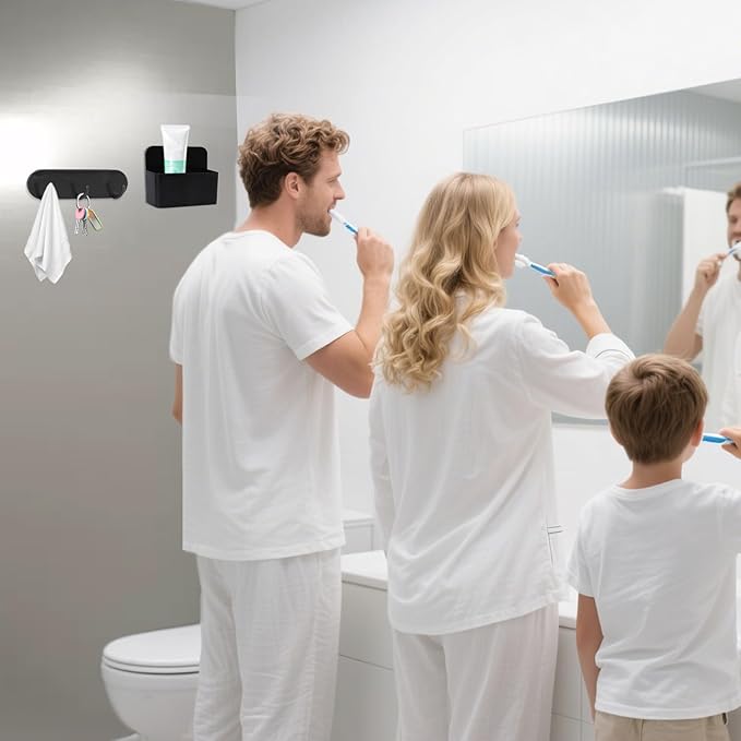 Magnetic Wall-Mounted Toothbrush Holder with Magnetic Hooks for Cruise ，Cruise Ship Essentials 2025- No Drilling Needed for Royal Caribbean & Alaska Cruise Ships, Caribbean Royal Must-Haves(Black)