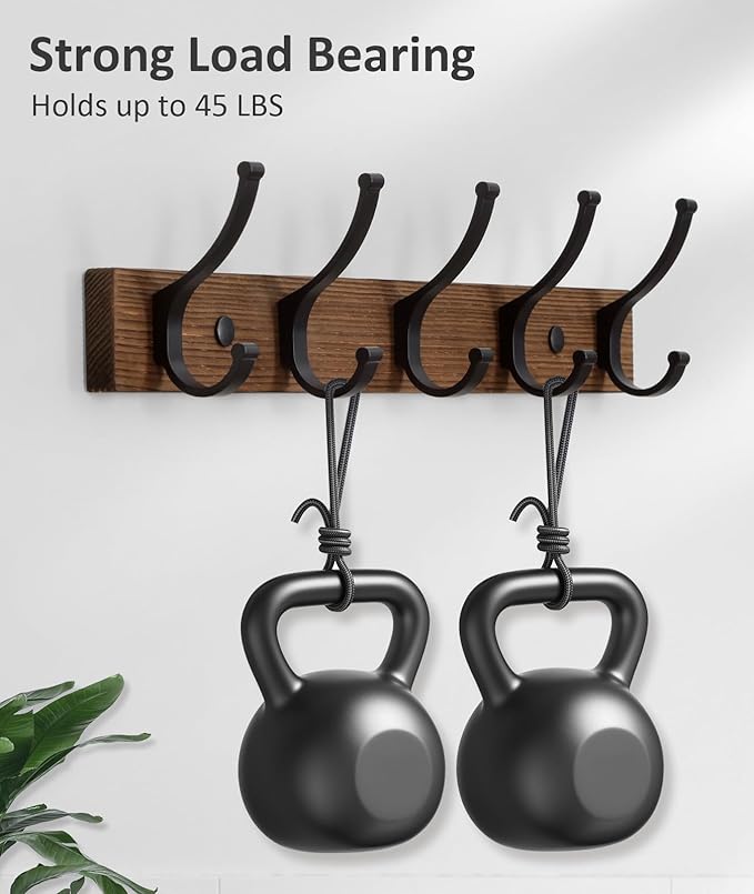 Optish Coat Rack Wall Mount, 16.5 Inches Wood Coat Hooks, Wall Hooks for Hanging, Hat Rack Bag Hanger Key Holder for Wall, Purse Hanger Towel Racks for Bathroom (1Pack, Brown)