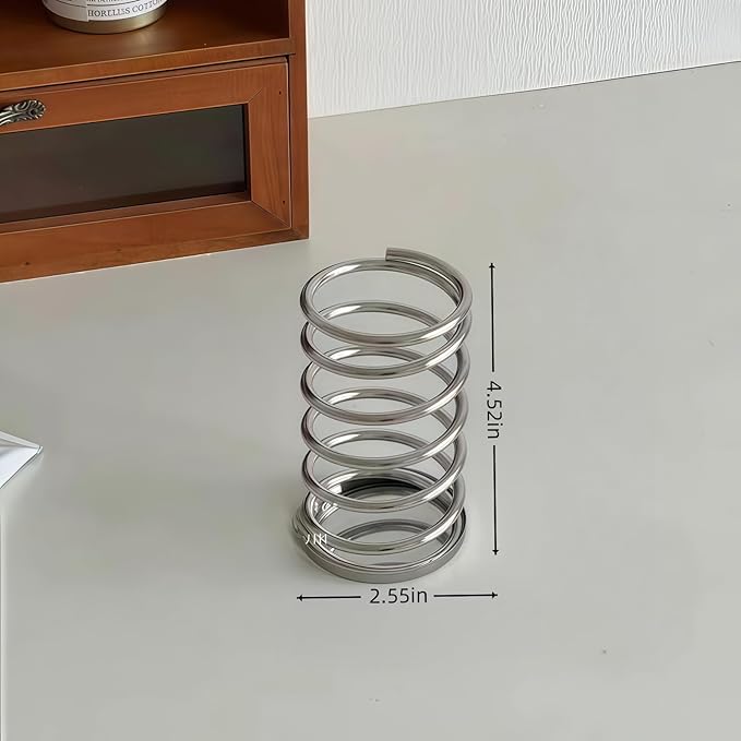 Toothbrush Holder with Base Spring Shape Stainless Steel Pen Holder Bathroom Tabletop Makeup Brush Organizer Toothbrush Stand