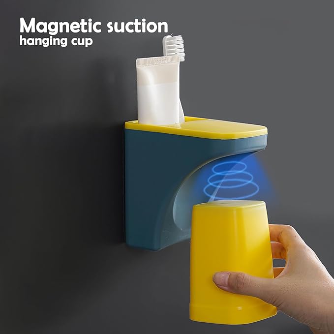 Toothbrush Holder for Bathroom，Wall Mounted Magnetic Suction Cup Set, sgzscl Bathroom Storage Organizer Space Saving for Family Daily Use (Square Blue)