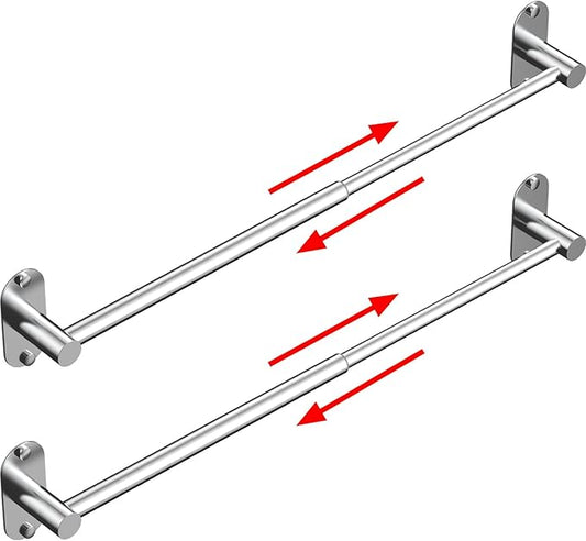 Towel Bar, Adjustable 14.4inch - 25.2inch Towel Rack, Self Adhesive & Wall Mounted for Bathroom Kitchen Hand Towel Holder Cloths Hanger 304 Stainless Steel Organizer Single Bar (2, Chrome)
