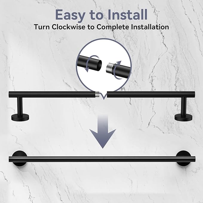 Matte Black Towel Bar, 24 Inch Bathroom Towel Rack (Total Length 26-Inch), Towel Holder Wall Mounted, Thicken SUS304 Stainless Steel Towel Rod Modern Home Decor