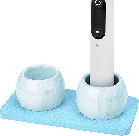 2 Pack Ceramic Toothbrush Holder with Diatomite Toothbrush Tray for Bathroom Shower Countertop Storage Organizer, Small Toothpaste Razor Electric Tooth Brush Head Stand (Blue)
