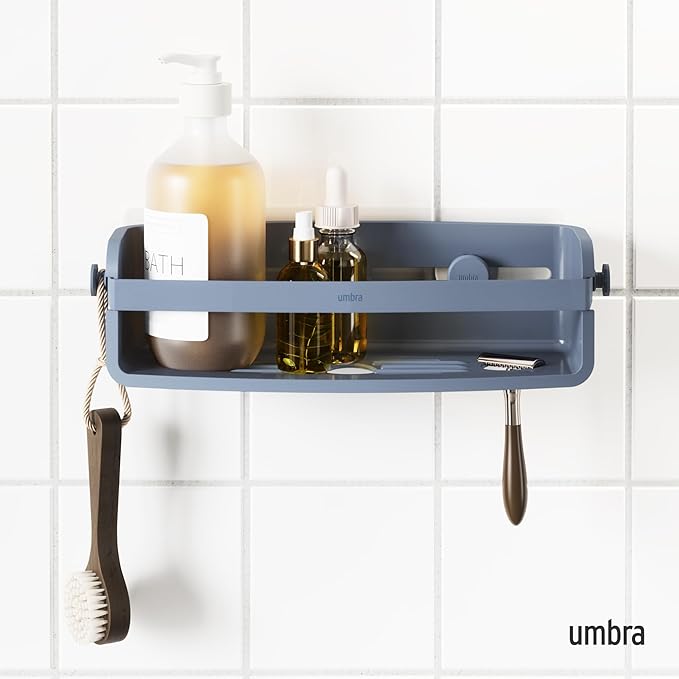 Umbra Flex Adhesive Shower Shelf for Bathroom, Slate Blue