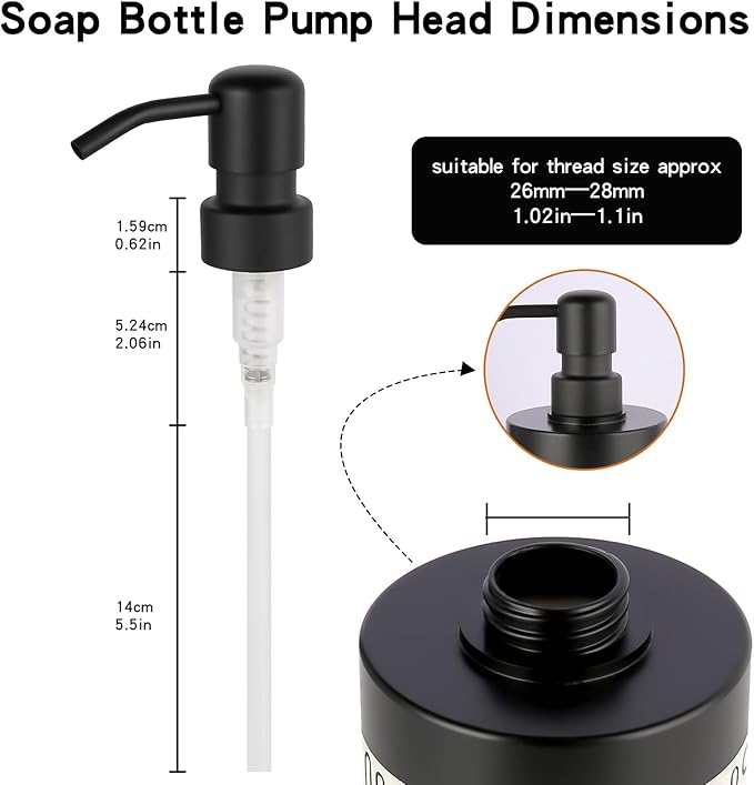 2-Pack Stainless Steel Soap and Lotion Dispenser Pumps, Replacement Pump Heads for Lotion Bottles, 28mm(1.10inch) Wide Mouth, Rust Proof & Leak Proof for Kitchen Bathroom Upcycling Elegant Black
