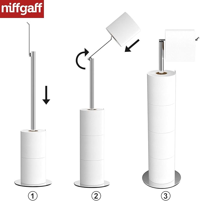 Toilet Paper Holder Stand and Dispenser for 4 Spare Rolls, Stainless Steel Free-Standing Toilet Tissue Paper Roll Storage Shelf