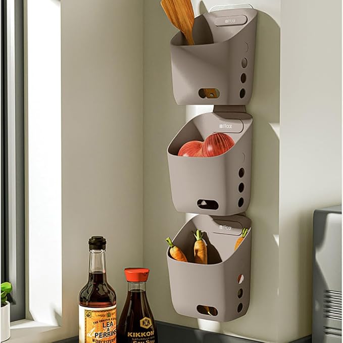 LeleCAT Plastic Hanging Basket Kitchen Storage organizer, Basket with Detachable hook, Hang it behind a door or on a railing, Over the Cabinet Door (Light White, Large) 2pack