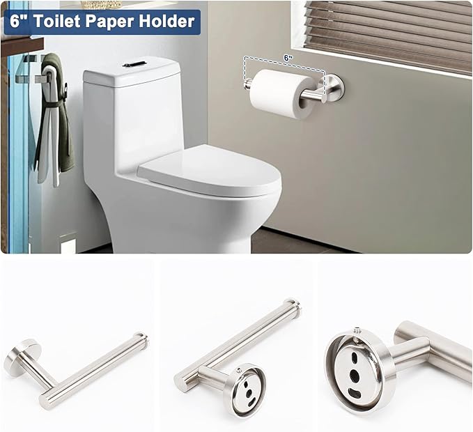 NearMoon 20 Pieces Bathroom Hardware Set SUS304 Thicken Stainless Steel-Towel Rack Kit Include 24" Towel Rod + Bath Towel Ring + Toilet Paper Holder + Robe Towel Hooks Bath Accessories (Nickel)