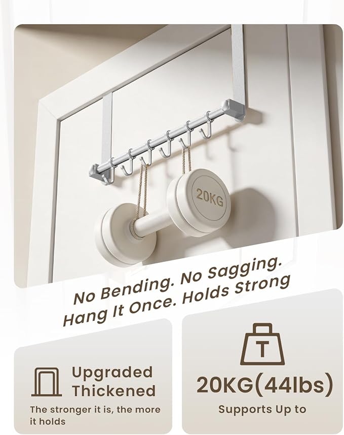BOF Heavy Duty Over The Door Hooks, Moving 6 Door Hooks for Hanging, Over The Door Hanger Organizer for Bathroom,Silver