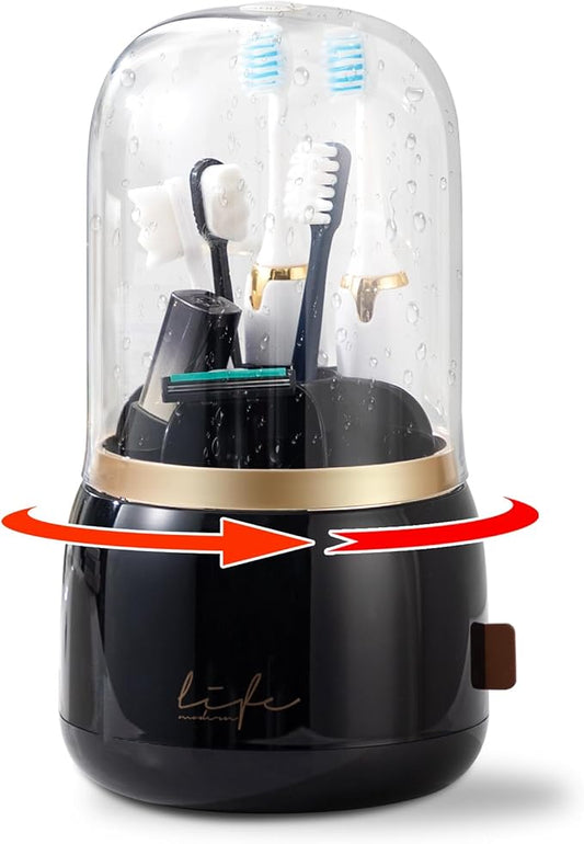 Toothbrush Holders for Bathrooms, Rotating 7 Slots Electric Toothbrush Holders with Cover, Countertop Toothpaste Organizers (Black)