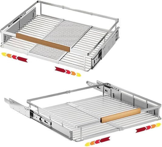 2 Pack Expandable Pull Out Cabinet Organizer，Side Mounting 23.2~39.99"x22.5"Cabinet Pull Out Shelves, Expandable Slide Out Spice Rack for Kitchen Bathroom Office