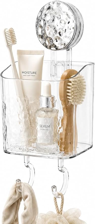 HOME&I Suction Cup Toothbrush Holder and Shower Caddy – Drill-Free, Removable, Powerful Suction Cup, Self-Draining Design for Bathroom & Kitchen – Holds Toothpaste, Razors, and Tableware