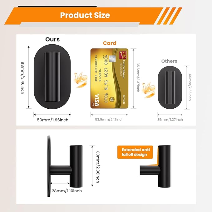 Aikzik Black Adhesive Hooks Heavy Duty-Max 26lb, Wall Hooks for Shower, Bathroom, Towel, Coat, Robe, Stainless Steel Hooks for Hanging, Sticky Hooks for Walls No Damage- 4 Pack