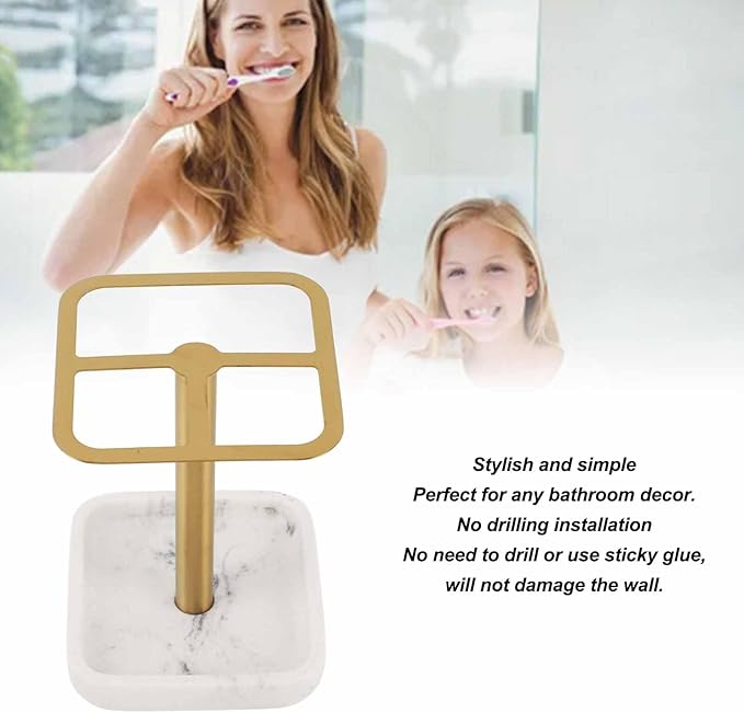 Toothbrush Holder Stainless Steel Bathroom Toothbrush Storage Organizer Toothpaste Holder Stand Rack for Bathroom Vanity, Countertops (Gold)