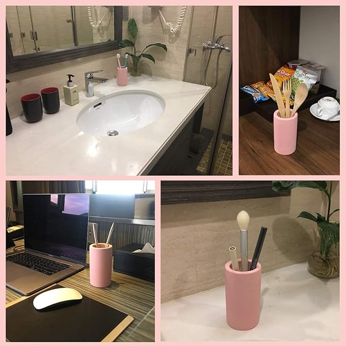 Organic Diatomite Toothbrush Toothpaste Makeup Brushes Razors Holder Bathroom Countertop Organizer Stand Cup Organizer (Pink)