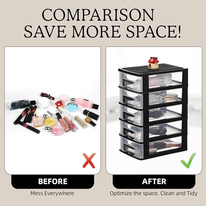 Angoily 5-Tier Plastic Drawer Storage Cabinet Portable Desktop Organizer for Office Study Cosmetics Sundries Holder 12.40X8.66X5.98In