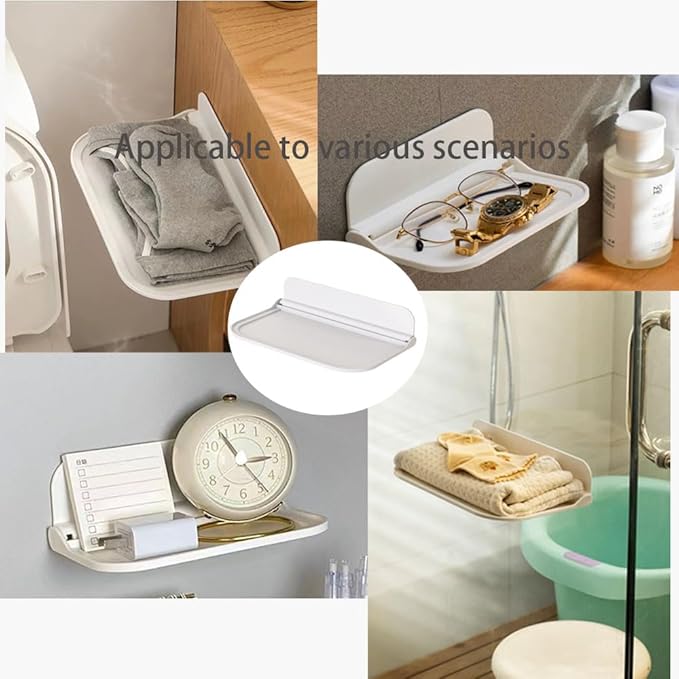 2 Pcs Bathroom Folding Rack Toilet Wall Towel Storage Handy Tool Perforation-Free Bedroom Bedside Shelf Hanging Bracket Foldable Adhesive Organizer