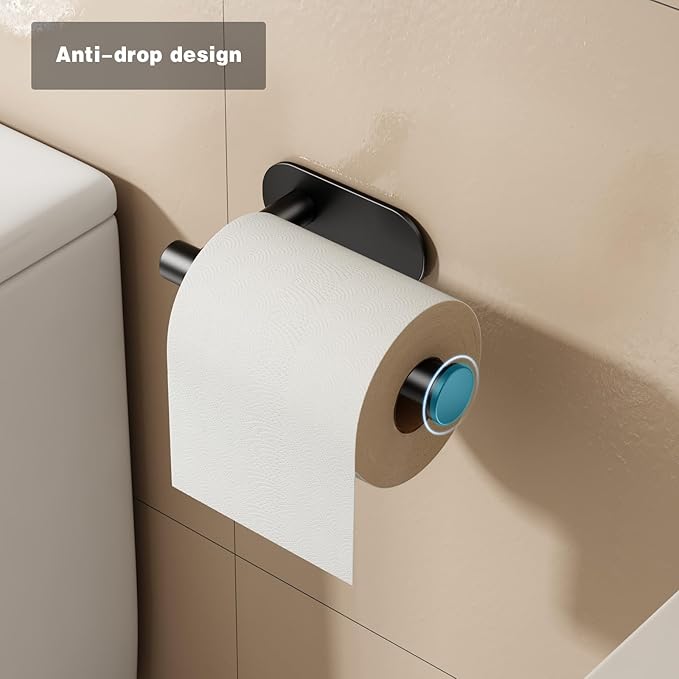 Voldra Toilet Paper Holder, Self Adhesive Toilet Paper Holder Wall Mount, SUS 304 Stainless Steel Toilet Tissue Roll Holder No Drilling for Bathroom Porta Papel de Baño (Matte Black, Classic)