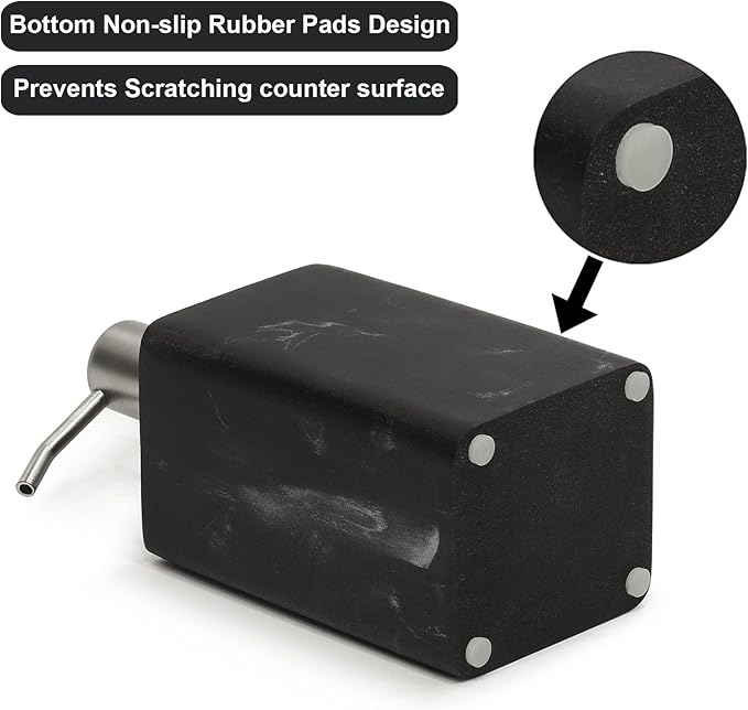 2Pcs 15Oz Black Marble Style Resin Soap Dispenser Set, Refillable Hand Soap Dispenser for Bathroom Countertop & Kitchen Home Decor- Black